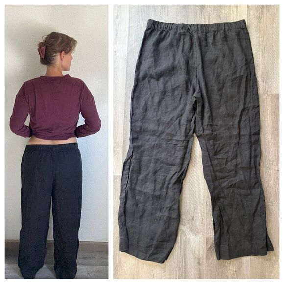 H&M Pull On Linen Pants Black Large Minimalist Classic Comfy - Picture 6 of 12